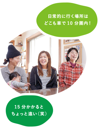 日常的に行く場所は どこも車で10分圏内！15分かかると ちょっと遠い（笑）